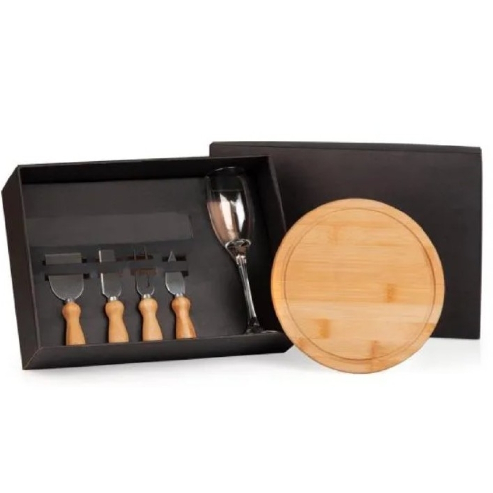 CONJ. TAÇA. TÁBUA E UTENSILIOS - 6 PEÇAS