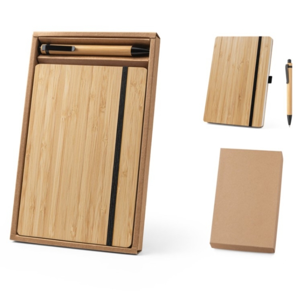 GAIMAN. Conjunto de caderno A5 em bambu com 192 páginas pautadas e esferográfica em bambu