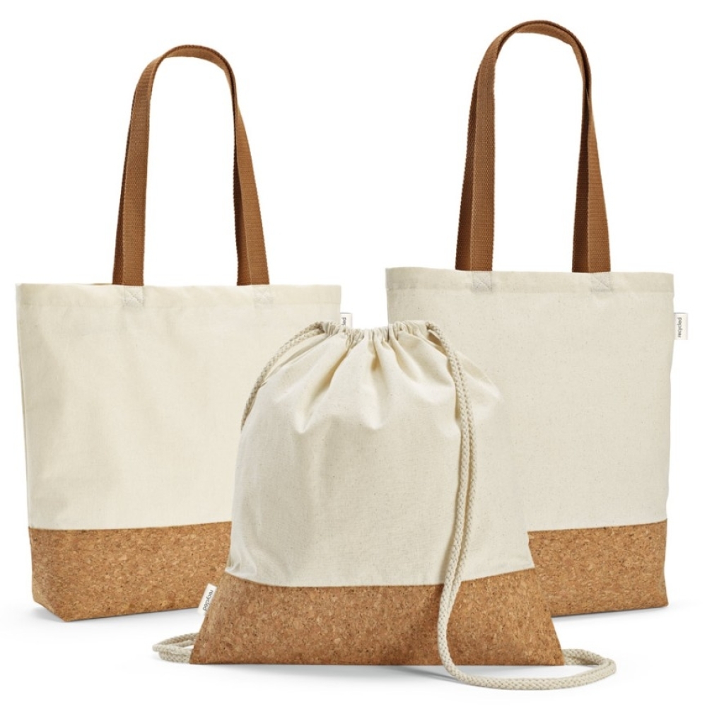 MANAUS BPACK. Sacola tipo mochila em 70% algodão reciclado e 30% poliéster reciclado (180g/m²) com base em cortiça