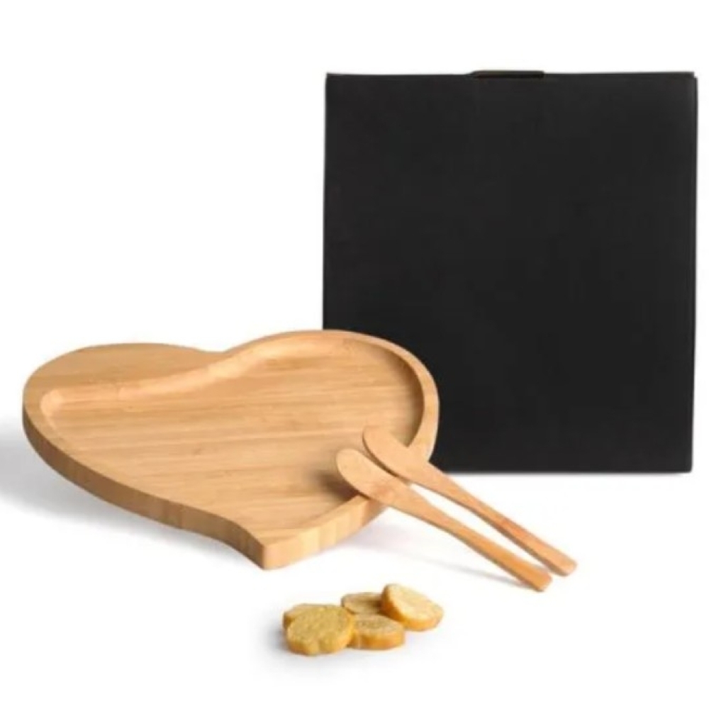 PETISQUEIRA EM BAMBU COM FORMATO DE CORAÇÃO COM ESPÁTULAS